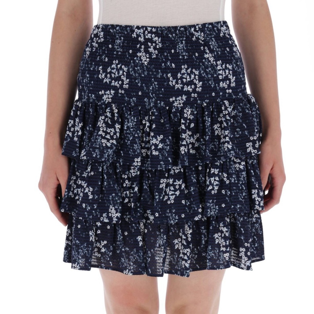 Michael Kors Navy Floral Tiered Smocked Waist Mini Skirt Size M